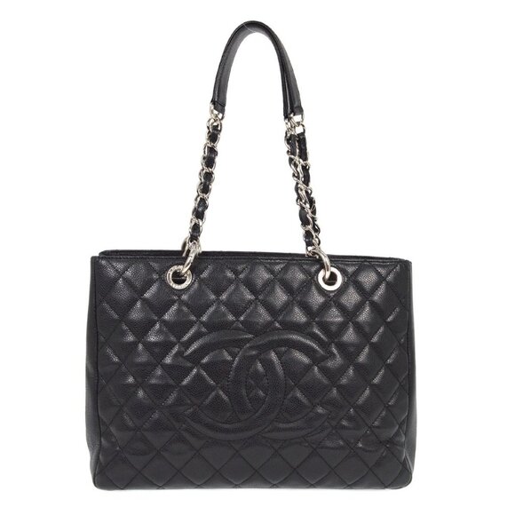 Chanel Black Calfskin Grand Shopping Tote GST Chain Handbag NQ00113 - Picture 1 of 8